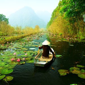 Yen stream on the way to Huong pagoda in autumn, Hanoi, Vietnam. Vietnam landscapes.